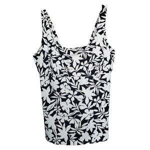 Lands' End Women's Square Neck Black Floral Underwire Tankini Swim Top Size 10DD